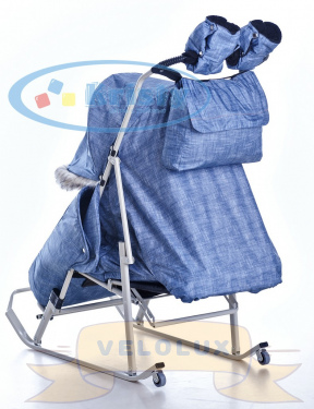 Санки-коляска Кристи Люкс Комфорт- 2 (Kristy Luxe Comfort-2) Джинс с мехом  