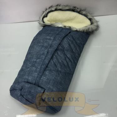 Конверт для санок Kristy Premium-2 овчина с мехом, джинс 